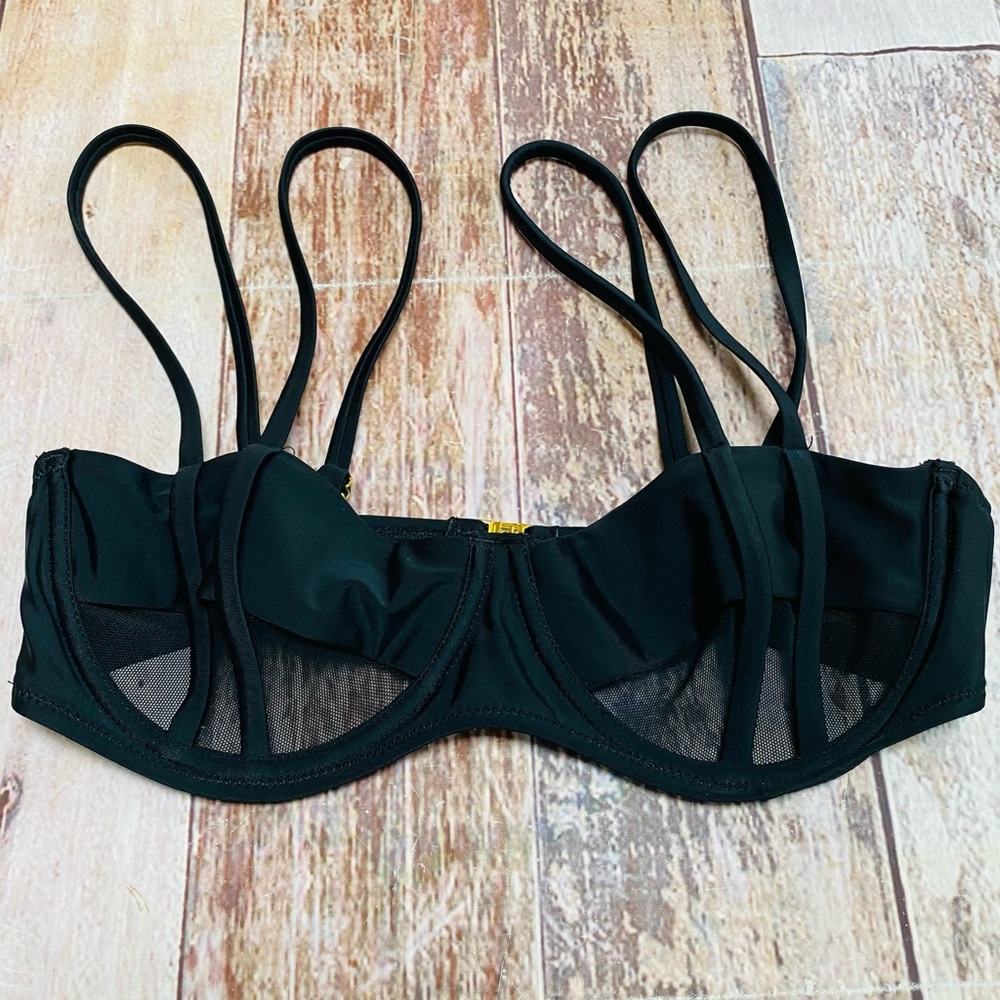 Prettylittlethings black sheer swim bra top‎ size 6